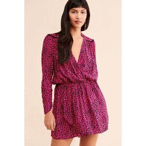 ZADIG & VOLTAIRE Anthropologie Dress Sz XS Leopard Print Blouson V-Neck Mini